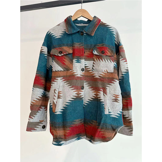 Abrigo Camisero Geométrico con Cuello Alzado y Bolsillos para Mujer - Image 18