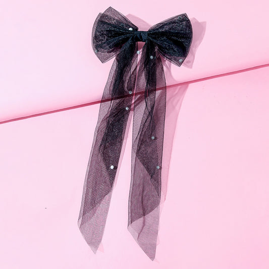 Pinza para Cabello con Mariposa, Perlas y Lazo de Malla para Mujer - Image 2