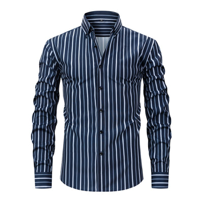 Camisa Estampada Digital a Rayas con Cuello Solapa - Manga Larga para Hombre