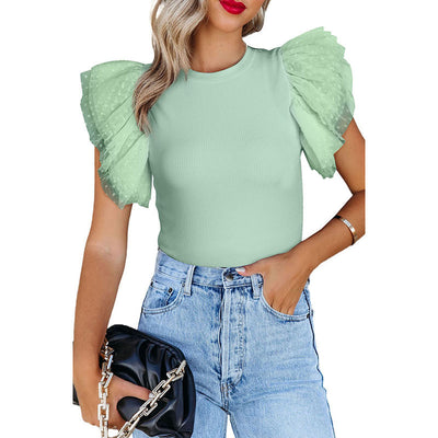 Blusa Casual de Manga Volante Liso para Mujer - Image 11
