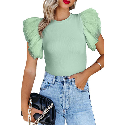 Blusa Casual de Manga Volante Liso para Mujer - Image 11