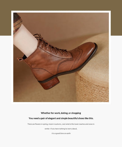 Botas Tobilleras de Cuero Estilo Retro con Cierre Lateral y Cordones - Image 12