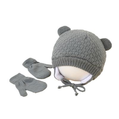 Conjunto de Gorro y Guantes de Lana para Niños y Niñas con Diseño de Doble Bola - Image 3