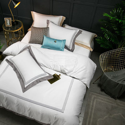 Juego de Cama Blanco 4 Piezas Algodón Puro Estilo Europeo - Image 24