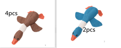Plush teal duck dog toy with orange beak and feet, and a white ribbed neck, designed for sounding and puzzling. - Image 42