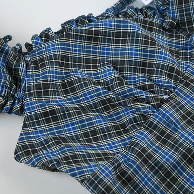 Camisa Cuadriculada Retro Francesa con Cuello Cuadrado Antiedad para Mujer - Image 37