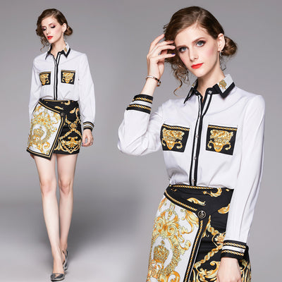 Conjunto de Blusa Manga Larga y Falda Corta