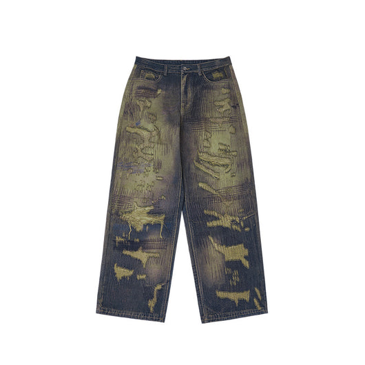 Pantalones Denim Ancho Estilo Urbano Americano con Estampado para Hombre - Image 6