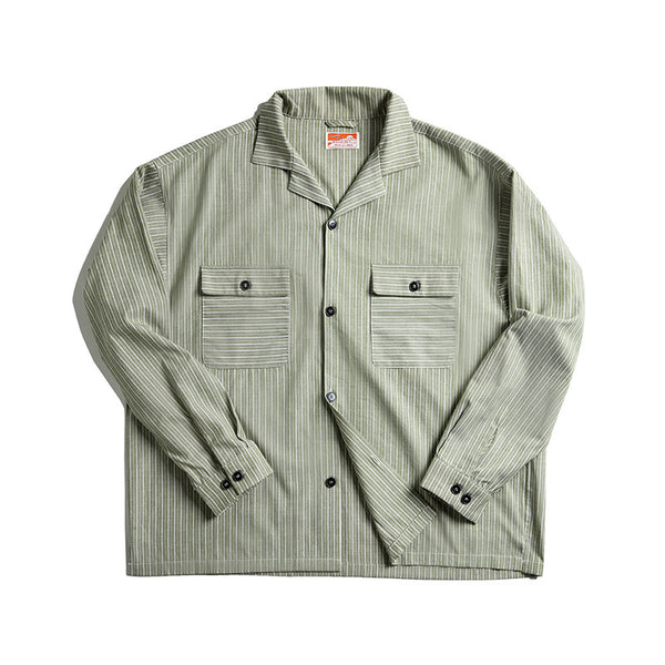 Camisa Manga Larga Cuello Cubano a Rayas Amarillo Vintage para Hombre
