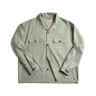 Camisa Manga Larga Cuello Cubano a Rayas Amarillo Vintage para Hombre - Image 2