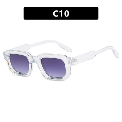 Black square-frame sunglasses with thick, angular frames and dark blue lenses, shown on a white background. - Image 15