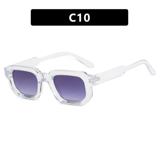 Black square-frame sunglasses with thick, angular frames and dark blue lenses, shown on a white background. - Image 15