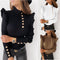 Blusa de Manga Larga con Volantes y Botones para Mujer - Otoño/Invierno