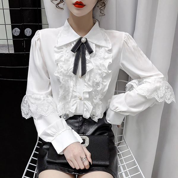 Blusa Vintage Palacio Victoriano para Mujer con Lazos y Volantes Lolita