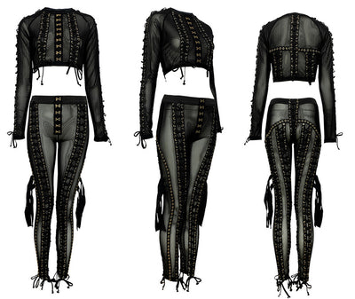 Conjunto de Dos Piezas con Malla Transparente y Pantalón Ajustado con Tirantes - Image 23