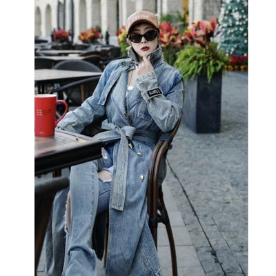 Abrigo Trinchera Denim Retro con Personalidad - Image 3