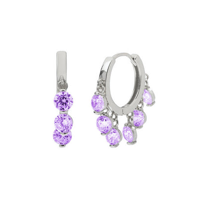 Aretes de Plata Esterlina con Piedras Redondas Colgantes - Image 9