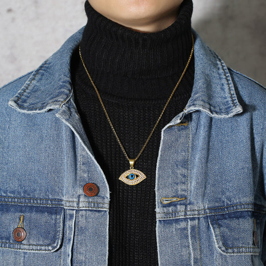 Collar Acero Inoxidable Ojo de Horus con Cristales para Hombre