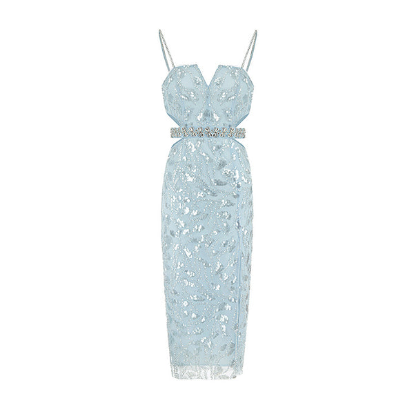 Vestido de Gala Hueco con Lentejuelas y Pedrería Brillante para Mujer - Image 5