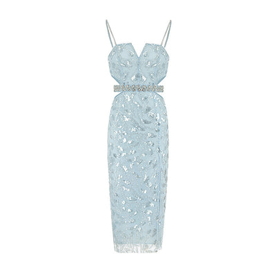 Vestido de Gala Hueco con Lentejuelas y Pedrería Brillante para Mujer - Image 5