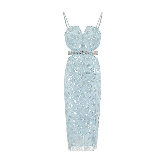 Vestido de Gala Hueco con Lentejuelas y Pedrería Brillante para Mujer - Image 5
