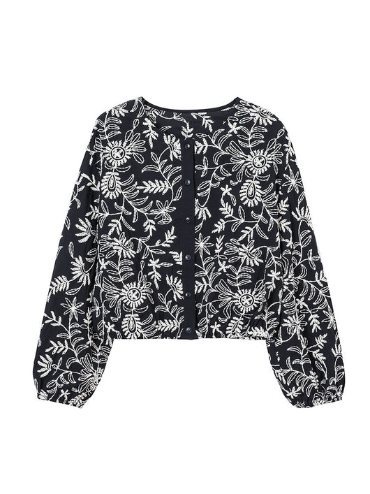 Blusa Retro Delgada con Bordados para Mujer - Image 9