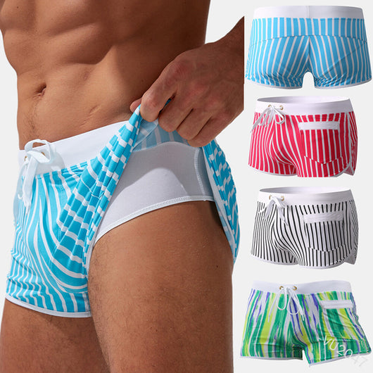 Pantalones de Playa Cortos para Hombre con Doble Capa Antibrillo y Rayas Verticales