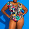 Traje de Baño Bikini Talle Alto Estampado con Tirante Único y Cuerdas Ajustables