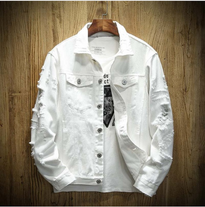 Chaqueta de Mezclilla Suelta con Detalles Rotos para Hombre - Image 7