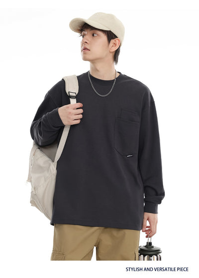 Camiseta Suelta de Cuello Redondo Manga Larga Básica para Hombre - Image 19