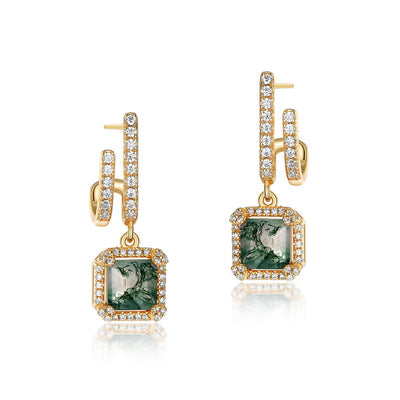 Aretes de Plata S925 con Ágata Musgo Verde - Diseño Botánico Elegante - Image 9