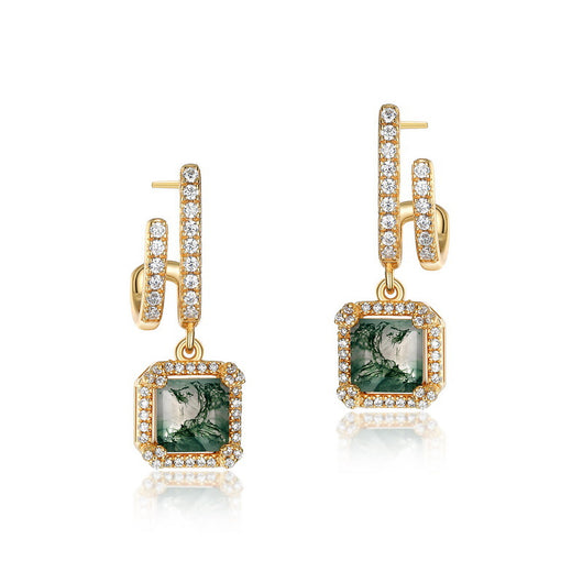 Aretes de Plata S925 con Ágata Musgo Verde - Diseño Botánico Elegante - Image 9