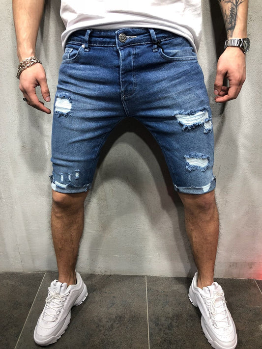 Shorts de Mezclilla Slim con Rotos para Hombre - Image 2