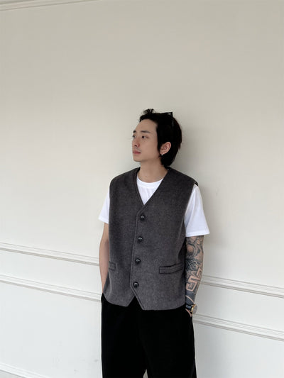 Chaleco Sofisticado Monócroma de Lana Estilo Francés para Hombre - Image 5