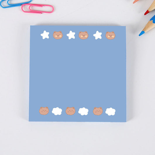 Cute square sticky notes with a brown cartoon bear, "Peace Love" text, and dotted lines on a white background. - Image 9