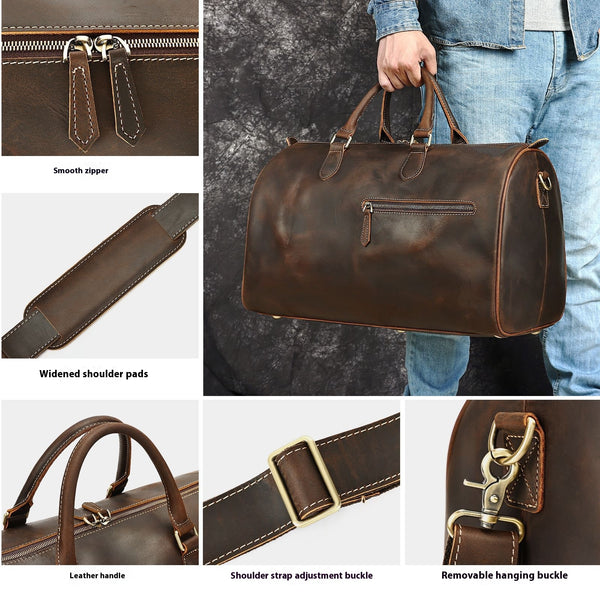 Bolso Bandolera de Cuero Vintage con Gran Capacidad para Viajes
