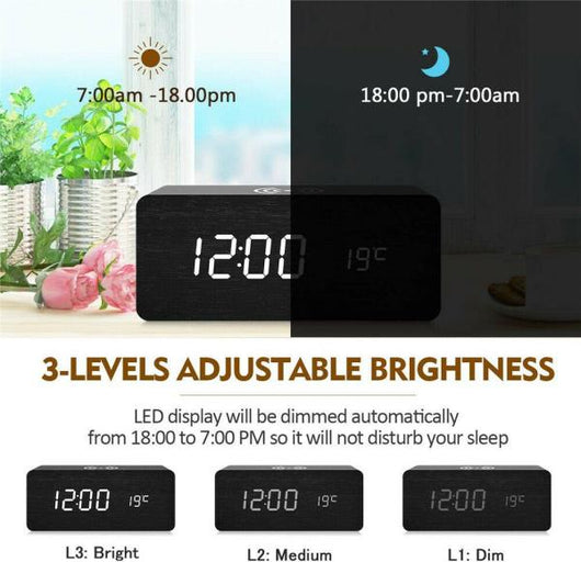 Reloj Despertador Inteligente de Madera con Carga Inalámbrica y Control por Voz - Image 28