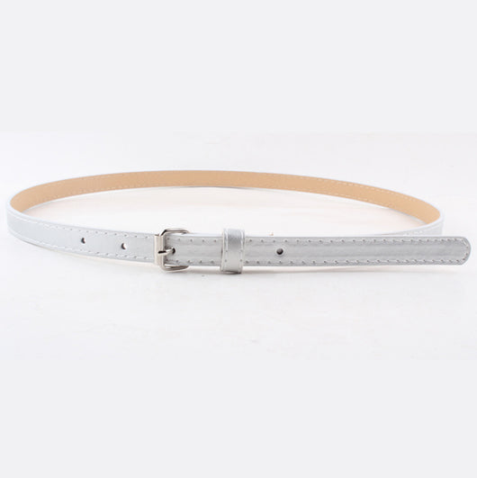 Thin brown imitation leather belt with a small silver D-shaped pin buckle, displayed on a white background. - Image 6