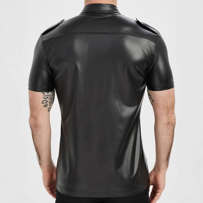Playera Ajustada de Cuero Brillante Estilo Europeo para Hombre - Verano Casual - Image 9
