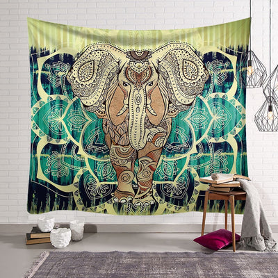 Vibrant multicolor elephant tapestry with a black background, featuring an abstract design for wall decor. - Image 10