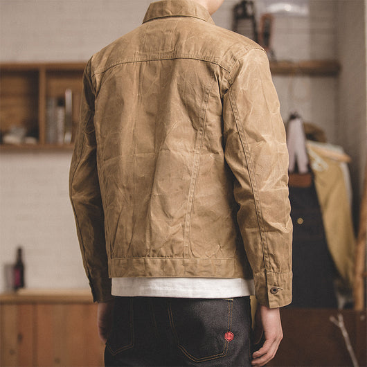 Chaqueta de Lona Encerada Estilo Retro Japonés Slim Fit