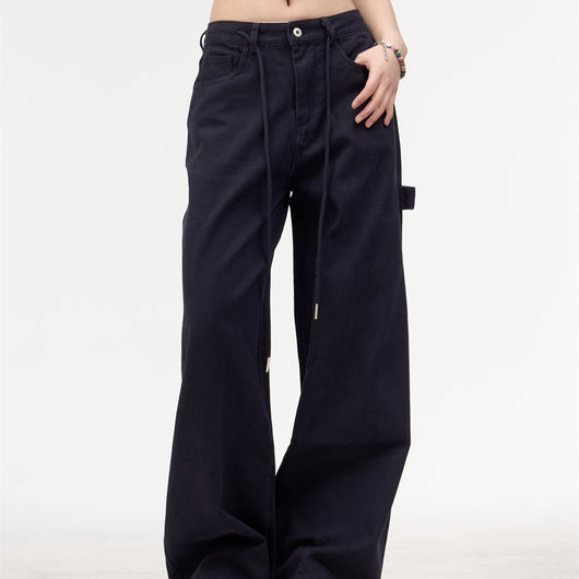 Pantalón Cargo Recto con Bordado de Alfabeto Retro y Múltiples Bolsillos para Mujer