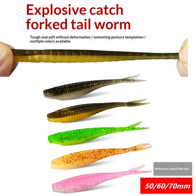 Kit de Carnadas Artificiales Soft Bait con 66 Gusanos de Cola Ahorquillada - Image 13
