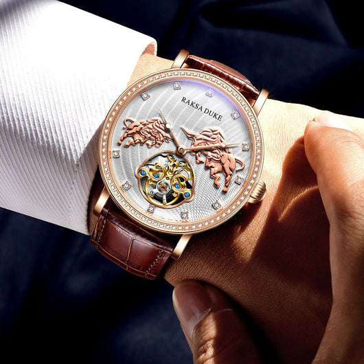 Reloj Mecánico de Lujo con Diamantes Incrustados Resistente al Agua