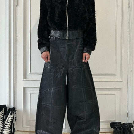 Pantalones Negros de Microfibra Elástica con Efecto Craquelado