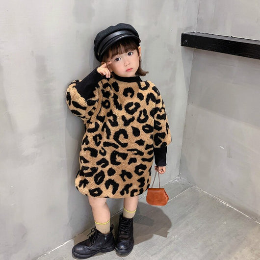 Blusa Infantil Estampado Leopardo Manga Larga Cálida en Cashmere