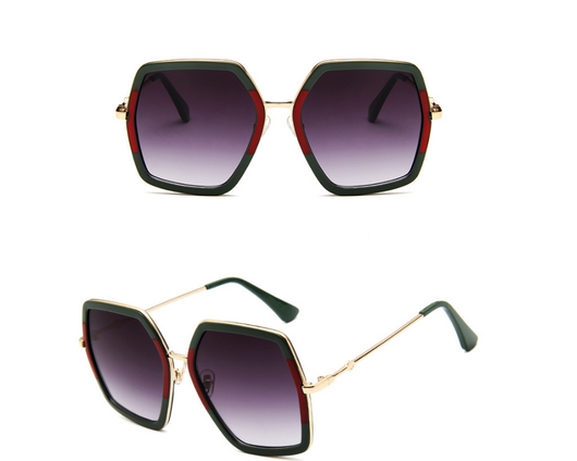 Vintage hexagonal sunglasses with black frames, silver mirrored lenses, and gold-colored metal arms. - Image 2