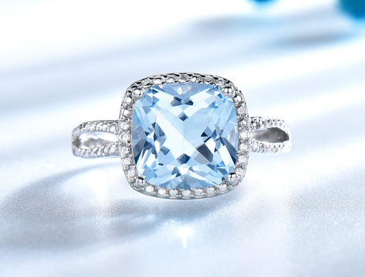 Anillo de Plata Esterlina con Topacio Azul Cielo - Joya Versátil de Moda Europea - Image 2