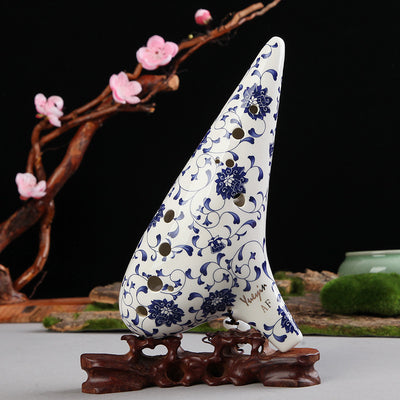 Ocarina Profesional Alto F de 12 Agujeros - Porcelana Azul y Blanca - Image 5