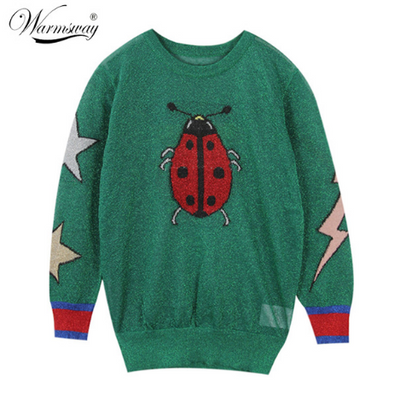 Suéter de Seda Dorado para Mujer con Patrón de Mariquita, Mariposa y Estrella - Image 6